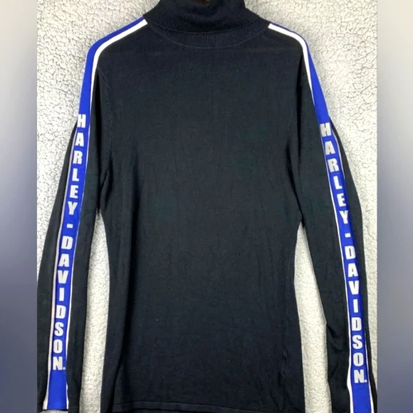 Harley Davidson oversized long turtleneck sweater with royal blue racer stripe - Picture 1 of 3